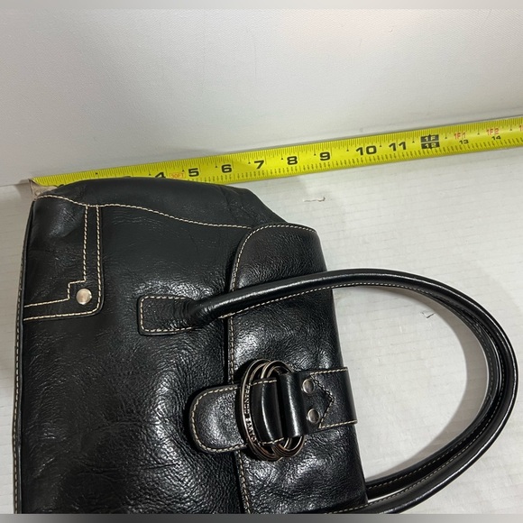 Franco Sarto Women's Black Leather Buckle Snap Double Strap Shoulder Bag - Picture 9 of 12